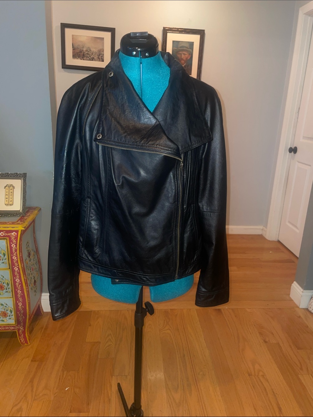 INC International Concepts Black Leather Moto Jacket with Asymmetric Zip